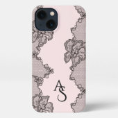 Monogrammed Black Pink Floral Lace  iPhoneケース (裏面)