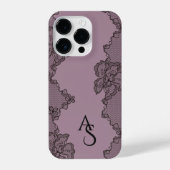 Monogrammed Black Purple Floral Lace  iPhoneケース (裏面)