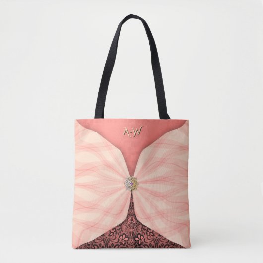 Monogrammed Blush Pink Jewel Textile Illusion トートバッグ (正面)