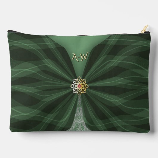 Monogrammed Botanical Green Textile Illusion   アクセサリーポーチ (裏面)