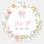 Monogrammed Bows and Wildflowers Sticker ラウンドシール (正面)