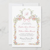 Monogrammed Bows and Wildflowers Wedding 招待状 (正面)