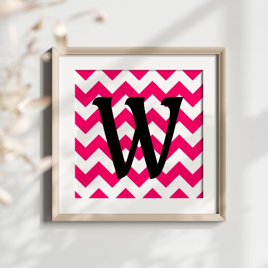Monogrammed Bright Pink Zigzag ポスター