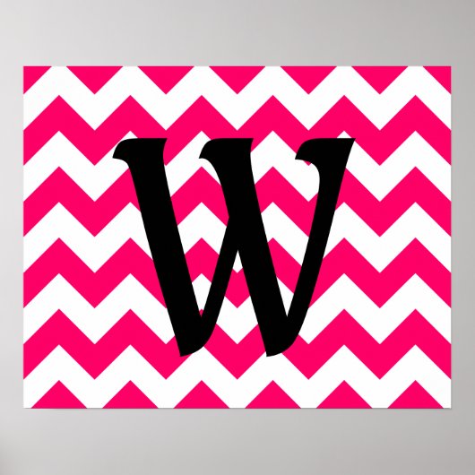 Monogrammed Bright Pink Zigzag ポスター (正面)