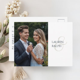 Monogrammed Chic Elegant Couple Photo Thank You ポストカード