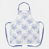 Monogrammed Classic Blue Flowers Floral Pattern エプロン (正面)