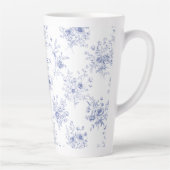 Monogrammed Classic Blue Flowers Floral Pattern カフェラテマグ (右)