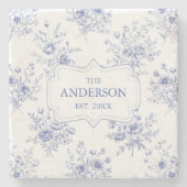 Monogrammed Classic Blue Flowers Floral Pattern ストーンコースター (正面)