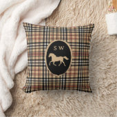 Monogrammed Classic Tartan Plaid Horse Mocha Brown クッション (ブランケット)