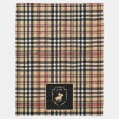 Monogrammed Classic Tartan Plaid Polo Mocha Brown フリースブランケット (正面)