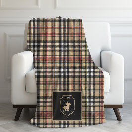 Monogrammed Classic Tartan Plaid Polo Mocha Brown フリースブランケット