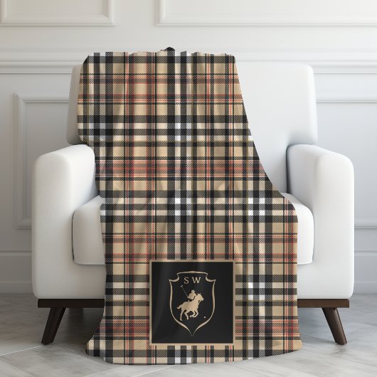 Monogrammed Classic Tartan Plaid Polo Mocha Brown フリースブランケット