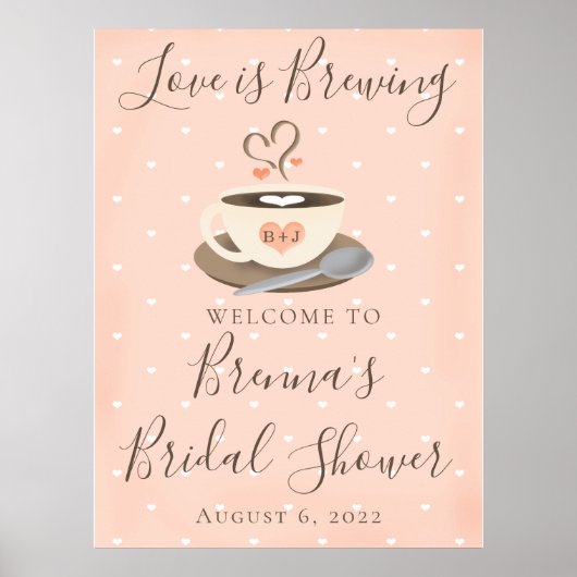 Monogrammed Coffee Cup Bridal Shower Welcome Sign ポスター (正面)