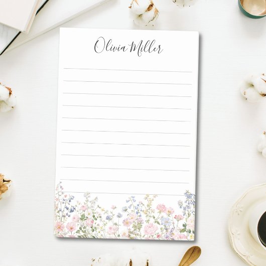 Monogrammed Colorful Flower Garden Floral Lined ポストイット