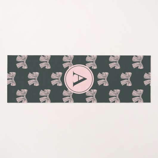 Monogrammed Coquette Bow Black & Pink Stylish ヨガマット (正面(横))