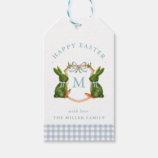 Monogrammed Crest Topiary Bunny Easter  ギフトタグ (正面)