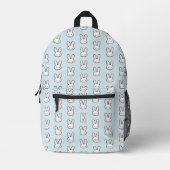 Monogrammed Cute Bunny Face Rabbit Pattern プリントバックパック (正面)