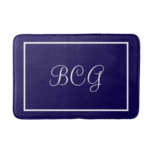 Monogrammed dark blue Bath mat バスマット (正面)