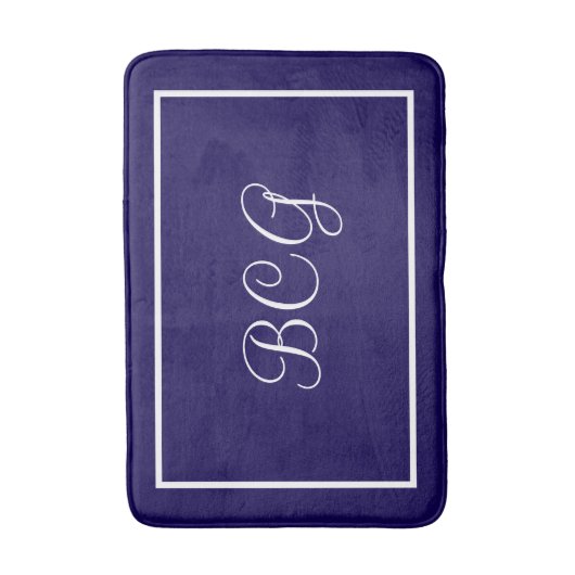 Monogrammed dark blue Bath mat バスマット (正面縦)
