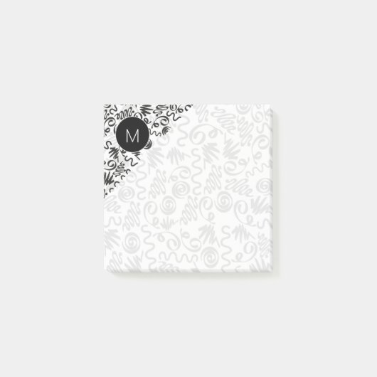 Monogrammed Doodle Curls Black and White ポストイット (正面)