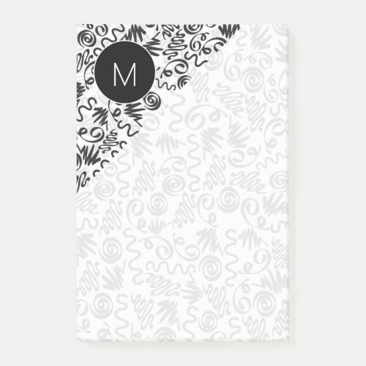 Monogrammed Doodle Curls Black and White ポストイット (正面)