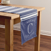 Monogrammed Double Striped | Navy Blue  ミディアムテーブルランナー (インサイチュ)
