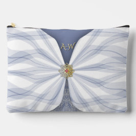 Monogrammed Dusty Blue Jewel Textile Illusion  アクセサリーポーチ