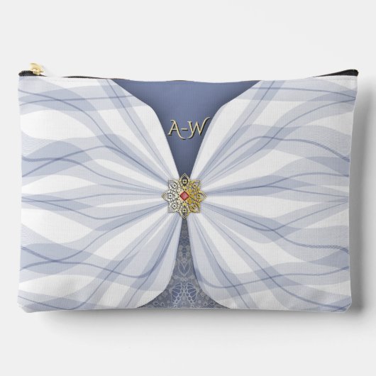 Monogrammed Dusty Blue Jewel Textile Illusion  アクセサリーポーチ (正面)
