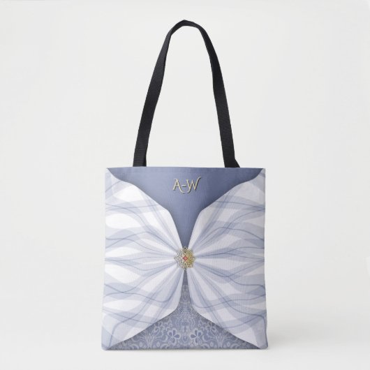 Monogrammed Dusty Blue Jewel Textile Illusion Tot トートバッグ (正面)