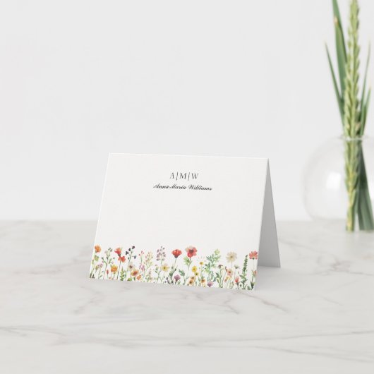 Monogrammed Elegant Chic Floral Note Card ノートカード (正面)