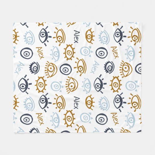 Monogrammed Evil Eye Pattern | Add Name Fleece Bla フリースブランケット (正面(横))