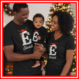 Monogrammed Family Christmas Antlers Santa Hat Tシャツ