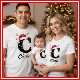 Monogrammed Family Christmas Antlers Santa Hat Tシャツ
