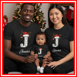 Monogrammed Family Christmas Antlers Santa Hat Tシャツ