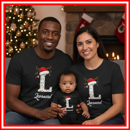 Monogrammed Family Christmas Antlers Santa Hat Tシャツ