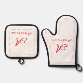 Monogrammed Family Name 鍋つかみ&鍋敷きセット (正面)