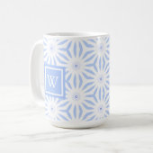 Monogrammed Feminine Elegant Blue Geometric  コーヒーマグカップ (正面左)