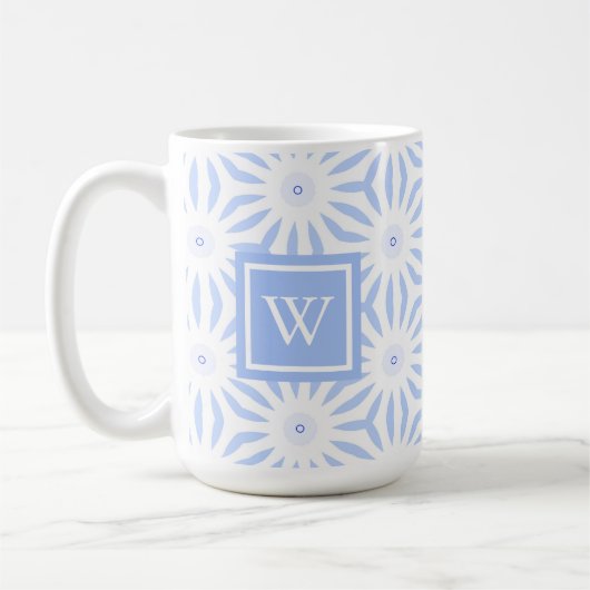 Monogrammed Feminine Elegant Blue Geometric  コーヒーマグカップ (左)