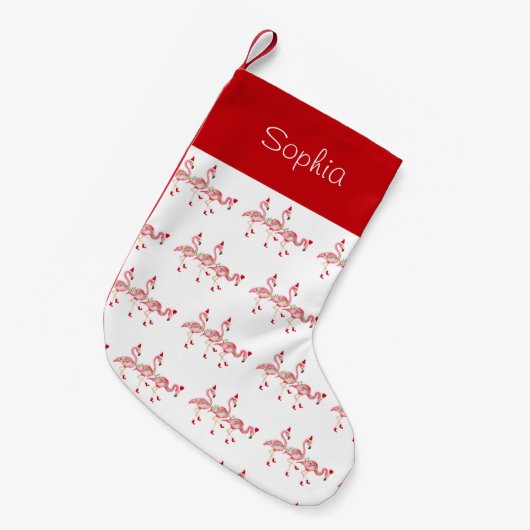 Monogrammed Flamingos Christmas Stocking スモールクリスマスストッキング (正面 (吊り時))