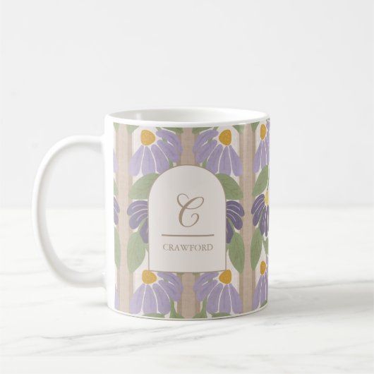 Monogrammed Floral Stripe Mug – Personalized Gift コーヒーマグカップ (左)