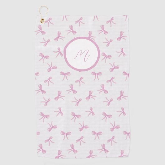 Monogrammed Frilly Coquette Pink watercolor Bow ゴルフタオル (正面)