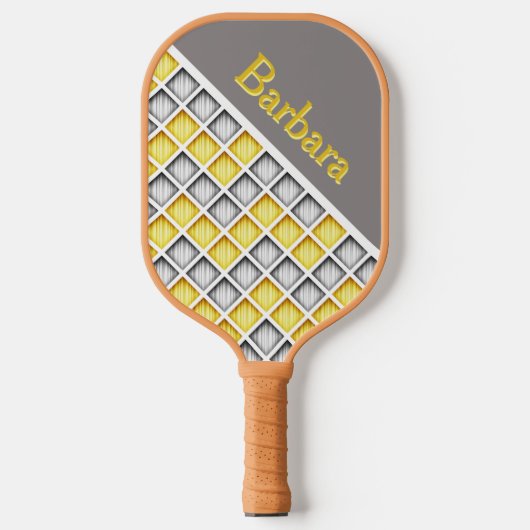 Monogrammed Gray And Yellow Pickleball Paddle ピックルボールラケット (正面)