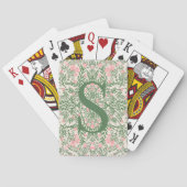 Monogrammed Green & Pink Floral Pattern Card Deck  トランプ (裏面)