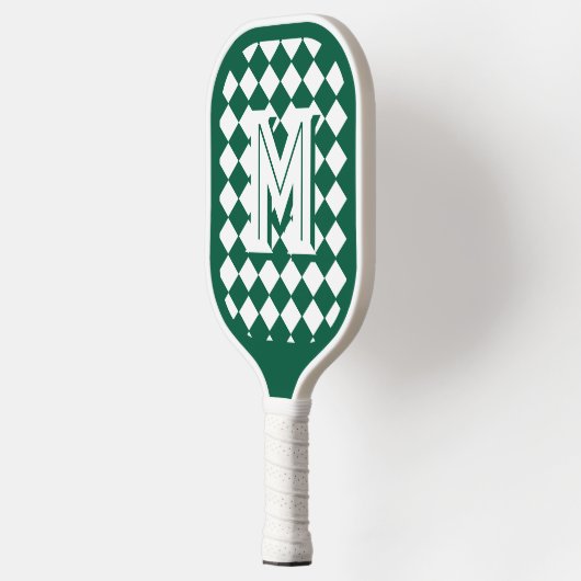 Monogrammed Green & White Patterned ピックルボールラケット (左)