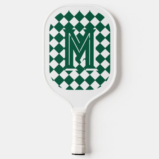 Monogrammed Green & White Patterned ピックルボールラケット (裏面)