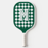 Monogrammed Green & White Patterned ピックルボールラケット (正面)