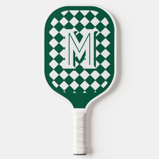 Monogrammed Green & White Patterned ピックルボールラケット (正面)