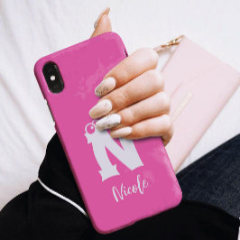 Monogrammed initial letter script name pink iPhone 16ケース