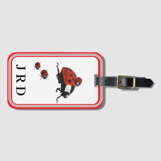 Monogrammed Ladybug Themed Luggage Tag ラゲッジタグ (正面横)