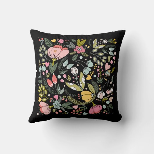 Monogrammed luxury gold floral pink black  クッション (裏面)